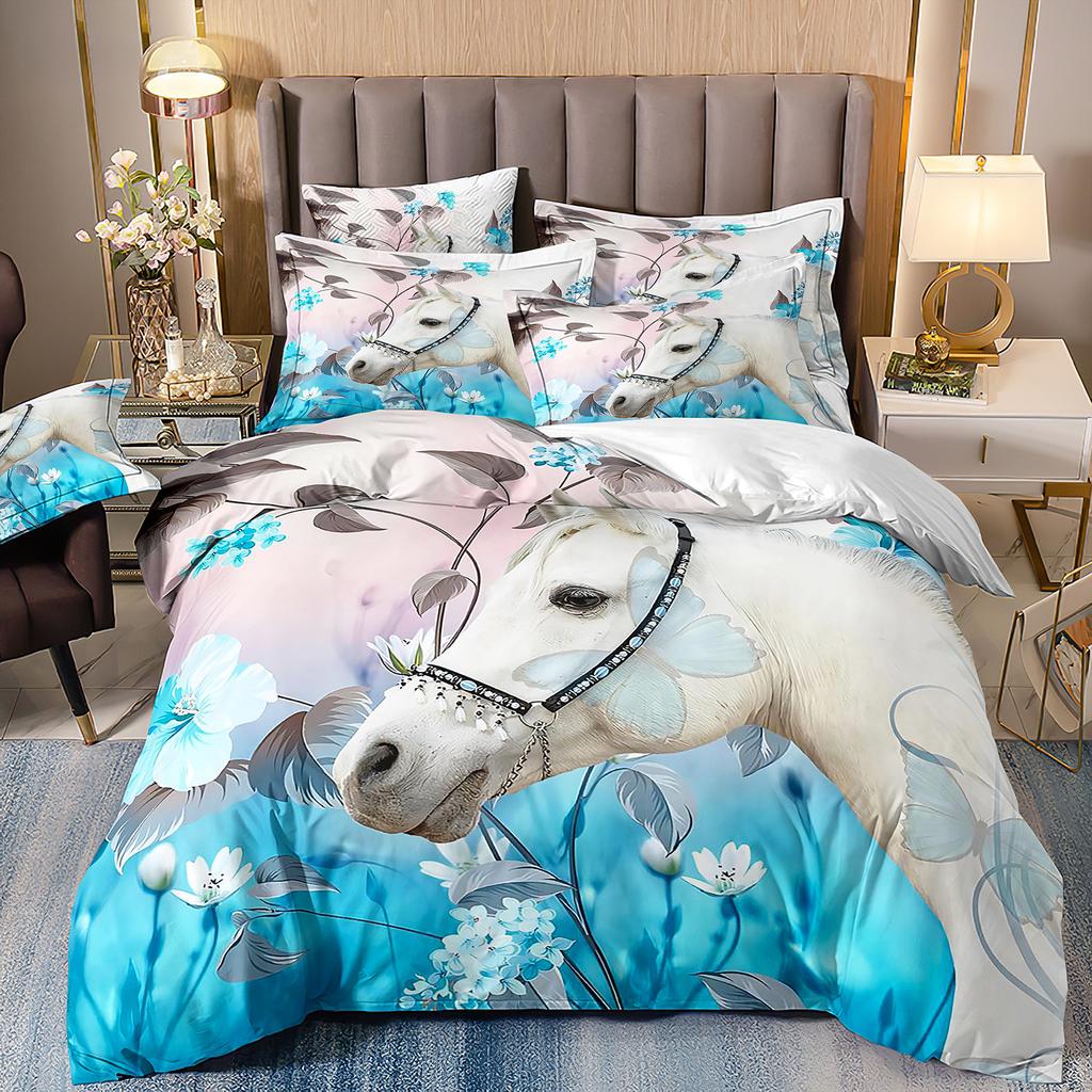 Лошадь Трехпредметный Цветок 3D Цифровая Печать Пододеяльник Простыня Наволочка Комплект Постельного Белья