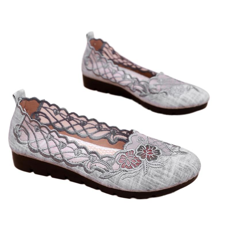 Новые женские туфли, модные, универсальные, с вышивкой, с сеткой, дышащие, удобные, нескользящие, повседневные, большого размера, женские