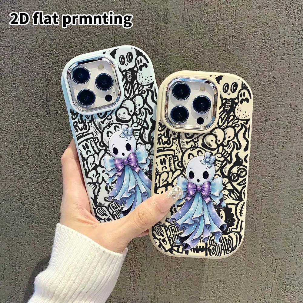 Phone Case: 2D flat design suitable for iPhone 18 17 16 15 14 13 Pro protective case, couple style, bow ghost, Christmas and Halloween gifts
