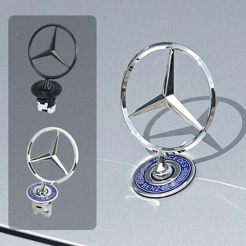 44mm 3D Metal Blue Chrome Star Bonnet Hood Logo Emblem Badge for Mercedes Benz W205 W204 AMG GLC CLA Interior Moulding LBMSLK NT2
