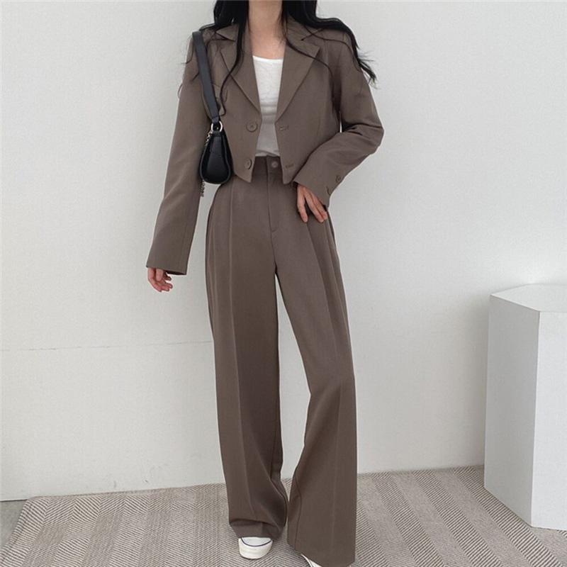 Two Piece Sets Women Outifits Fall Office Lady Pants Korean Blazer Suits Long Sleeve Fashion Coat Black High Waisted Pants