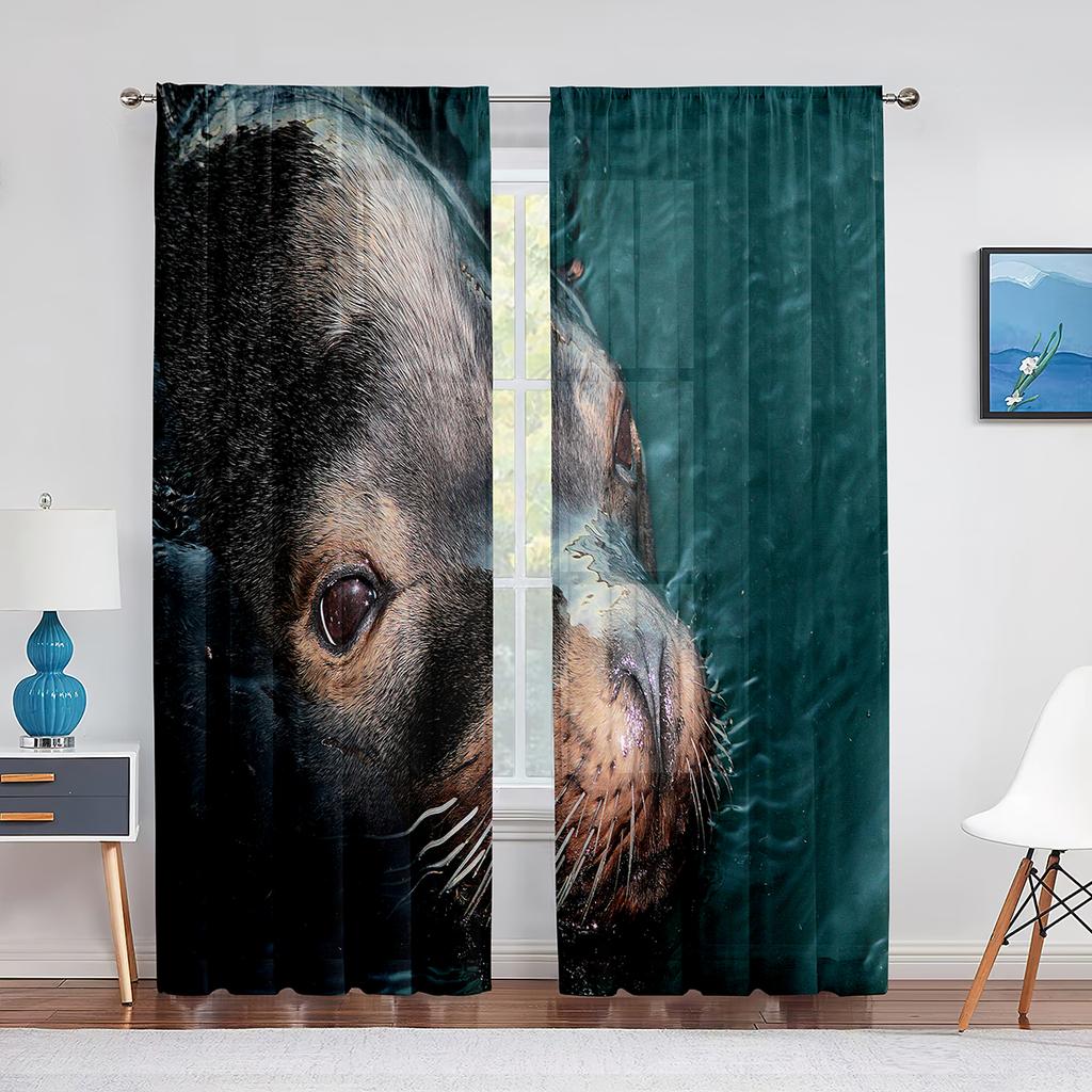 Подводное животное морской лев плавает в чистой воде Прозрачная занавеска для гостиной кухни спальни Домашний декор Тюль Вуаль занавеска