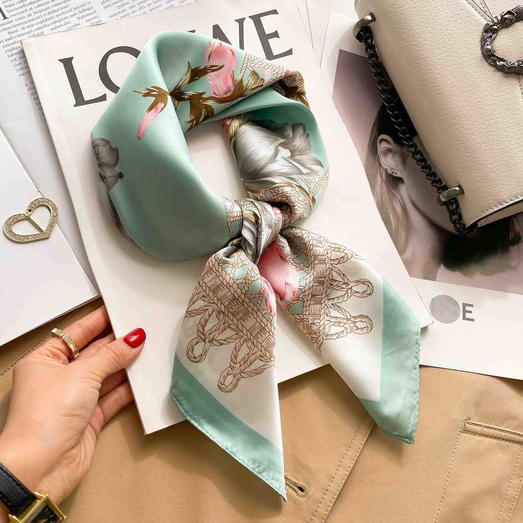 [Complete Works] Black and white simple cashew flower silk scarf premium waist ethnic style waist scarf decorative headscarf scarf workplace