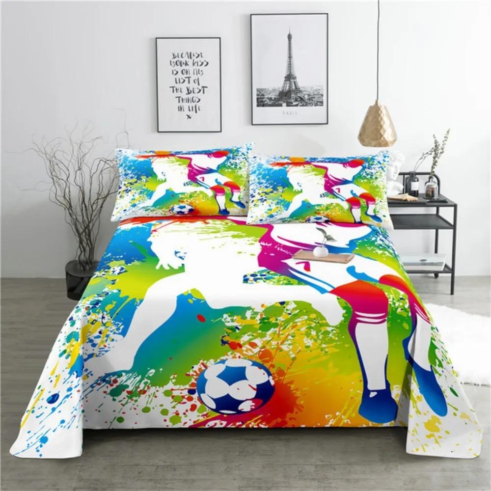 Комплект простыней для футбола Мультяшная цифровая печать Полиэстер Простыня и наволочка 2/3 шт. Постельное белье для мальчиков, подростков, детей