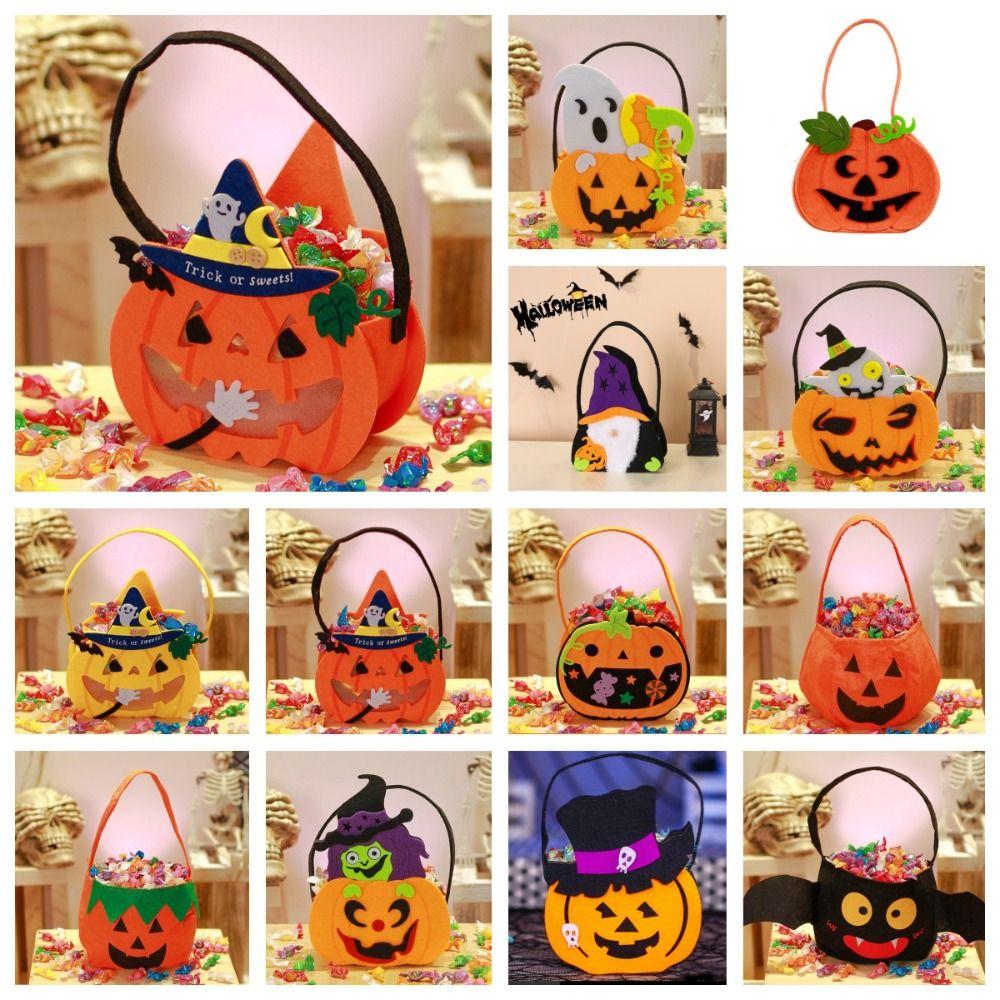 Trick or Treat Pumpkin Candy Bucket Non-woven Halloween Wool Felt Bag Funny   Party