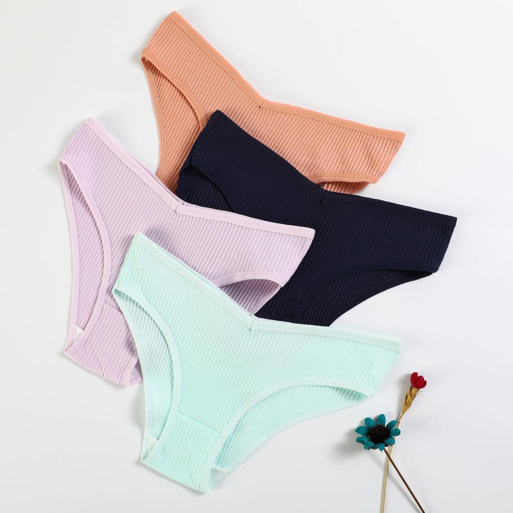 V-Shaped Women'S Pure Cotton Breathable Briefs Solid Color Low Waist Hip Lift Breathable Double-Layer Girls' Underwear