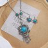 Vintage National Turquoise Necklaces Bohemian Versatile Temperament Exaggerated Rare Turquoise Pendant Necklaces Earrings Set