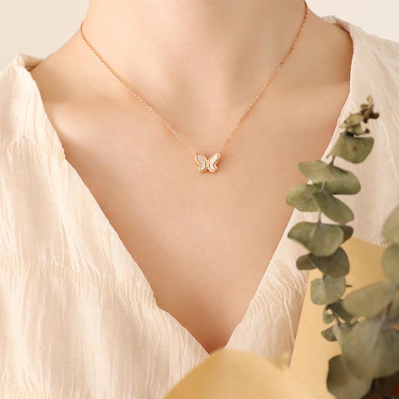 18k Gold-Plated Korean Minimalist Butterfly and Seashell Necklace & Earring Set