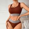 Женский бесшовный комплект бюстгальтера для спорта и отдыха, бесшовный комплект в цветных блоках