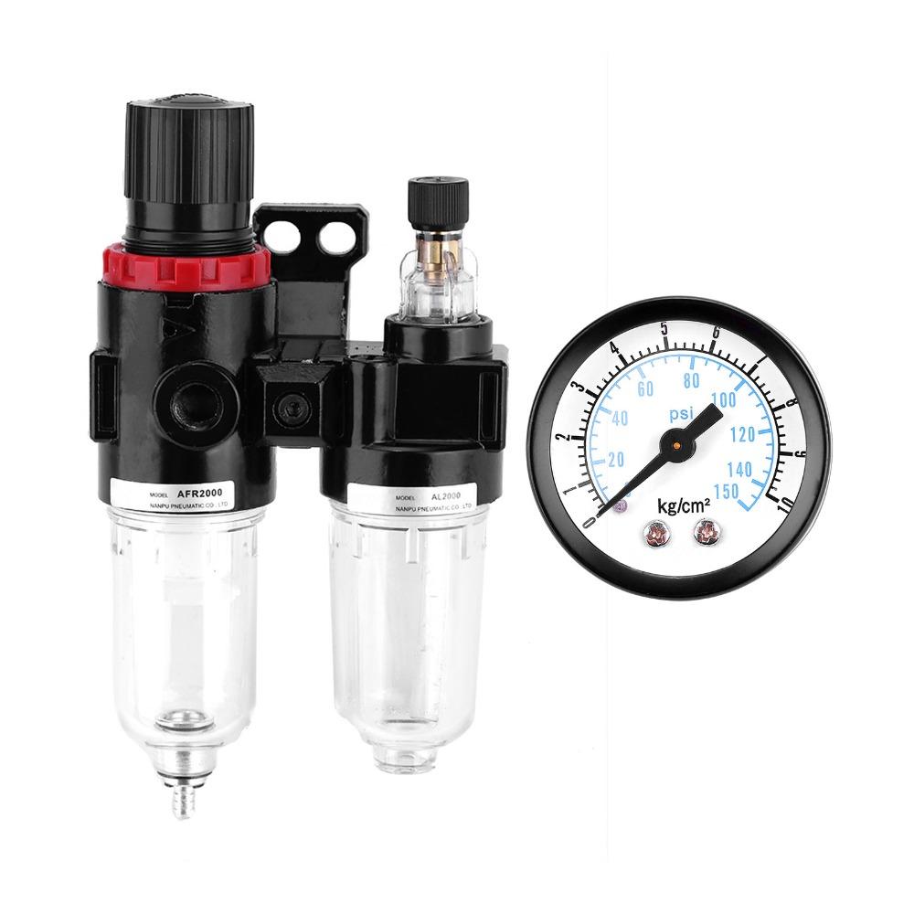 Black Air Filter Regulator Lubricator Semi-Auto Drain Valve Pneumatic Regulator Lubricator