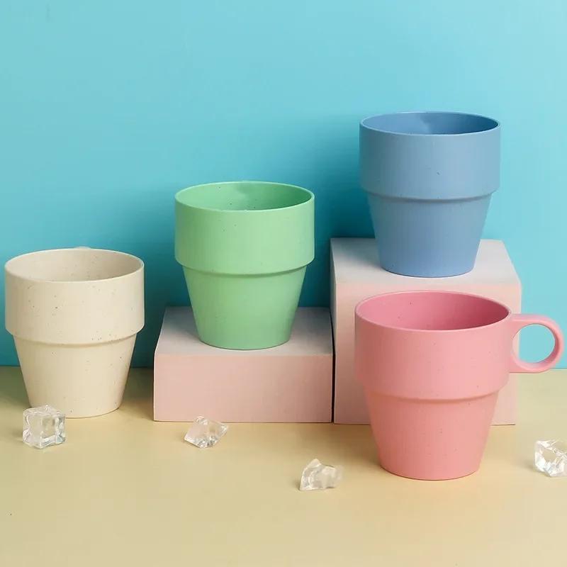 Стакан для воды из пшеничной соломы с нескользящей ручкой, бытовая пластиковая термокружка, простой пластиковый стаканчик