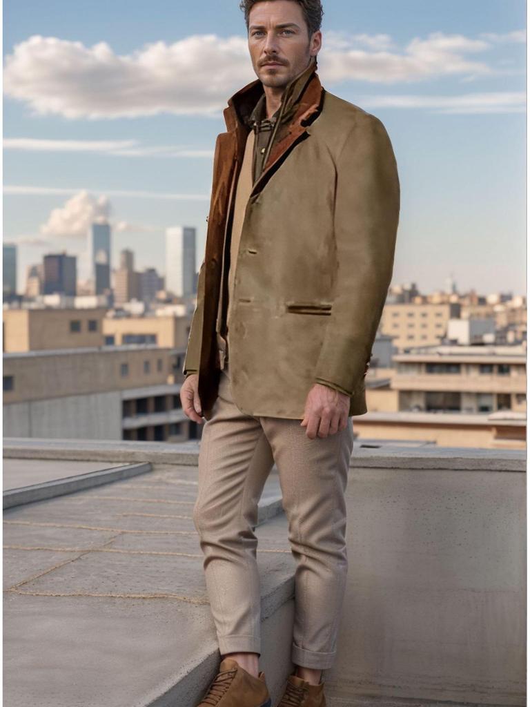 Мужская ретро куртка с пэчворком и цветовыми блоками, с лацканами - Мода Весна/Осень