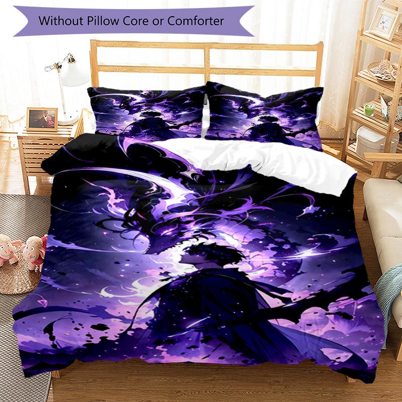 3pcs Solo Leveling Sung Jin-woo pattern bedding set duvet cover set includes duvet cover &pillowcases, perfect all season bedroom decoration & gift