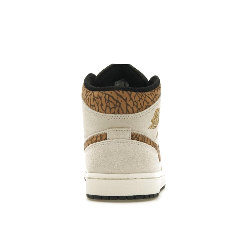 Air Jordan 1 Mid SE Brown Elephant Men Sneakers Light-Orewood-Brown Metallic-Gold White DZ4129-102