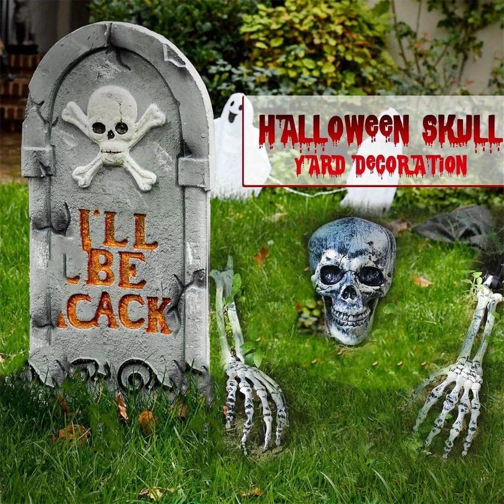 Хэллоуинские колья-скелеты, 1 череп и 2 руки скелета, Хэллоуинское страшное украшение-скелет для украшения на Хэллоуин