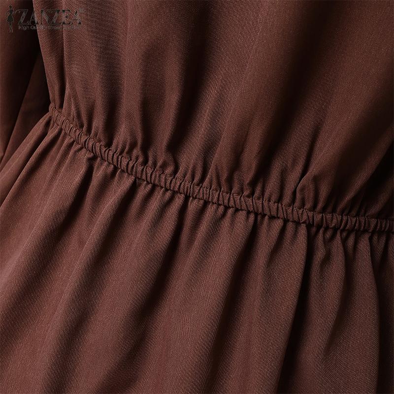 ZANZEA Женское повседневное свободное длинное платье с отложным воротником и длинным рукавом