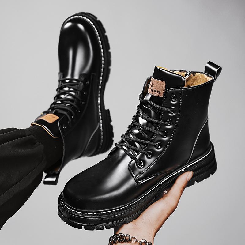 Rhubarb boots new autumn and winter British style high-top boots cotton tooling short boots fluff zipper Martin boots men