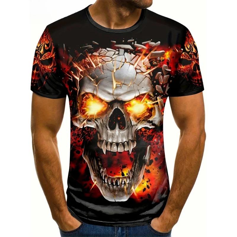 Men's Horror Skull Print T-Shirt 3D Print Vintage O-Neck Short Sleeve Fashion T-Shirts Men's Summer Street Clothing