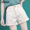 Rolled Denim Shorts Women's Fashion A-line High Waist Casual Loose Wide Leg Shorts