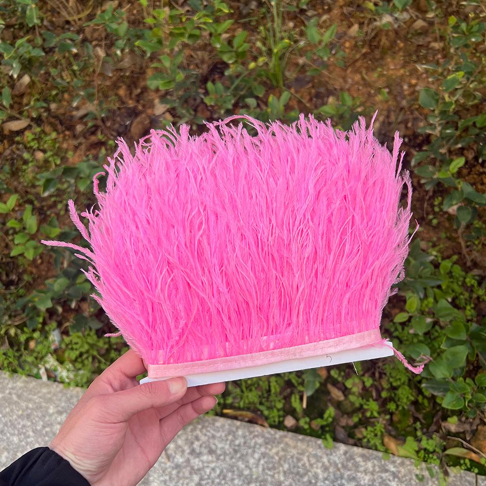 Feather1Meter Natural Ostrich Feathers Trim Fringe 8-10cm Fluffy Real Ostrich Feather Ribbon for Wedding Party Dress Sewing Decoration