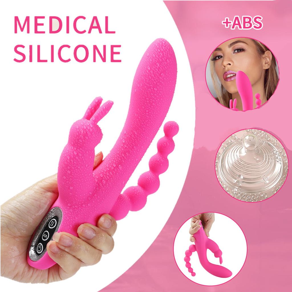 3 In 1 Rabbit Vibrator Dildo Rechargeable Vibrator Clitoris Stimulator Silicone Sex Toys with 7 Powerful Vibration Modes G Spot