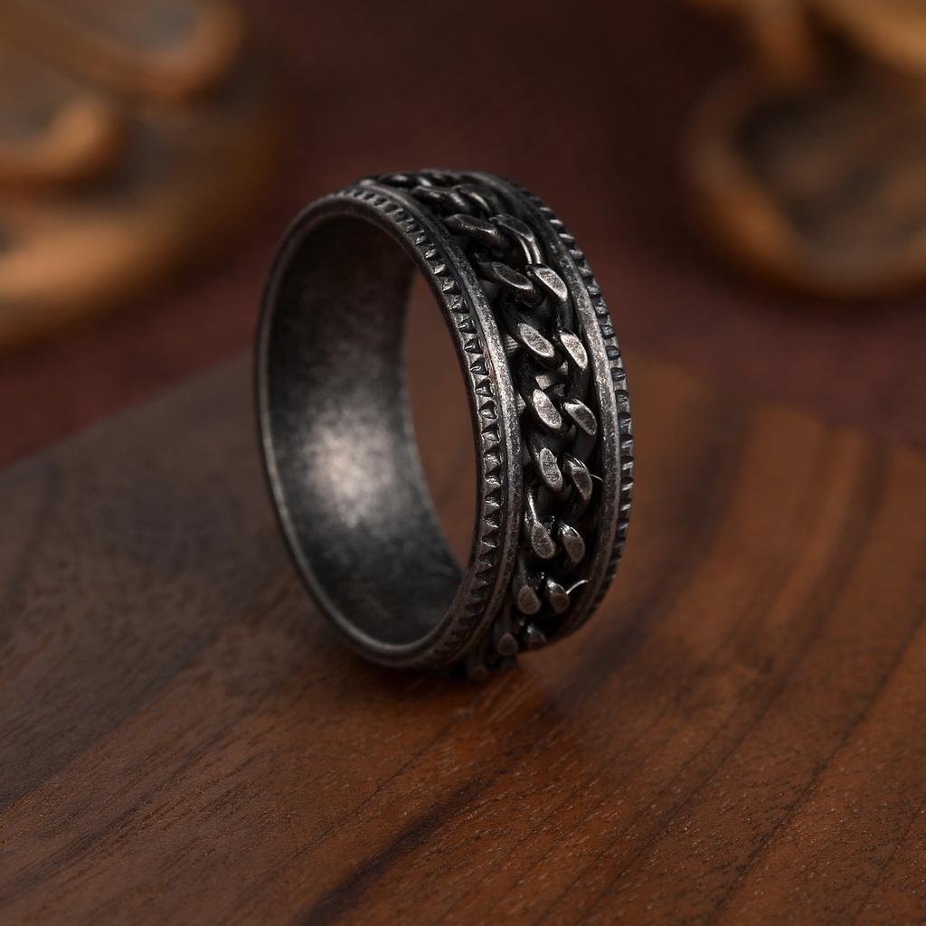 Punk Vintage Chain Stainless Steel Rings Spinner Gothic Retro Men's Jewelry Unique Steel Ring for Gift Party Ring Wholesale