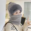 Women Winter Hat with Integrated Scarf Thick Plush Warm Windproof Full Protection Outdoor