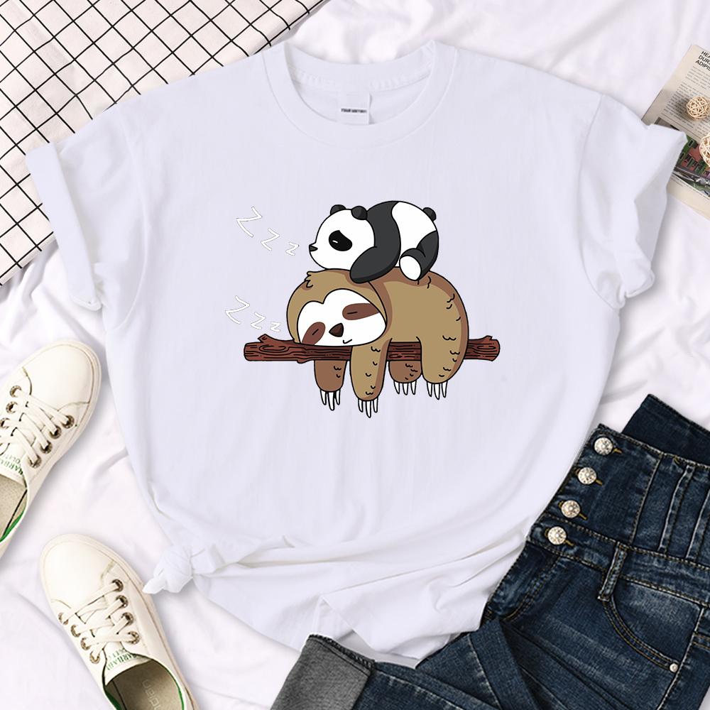 Футболка с принтом «Панда лежит на ленивце» для женщин, топы с круглым вырезом, облегающие футболки, свободные футболки с короткими рукавами для женщин