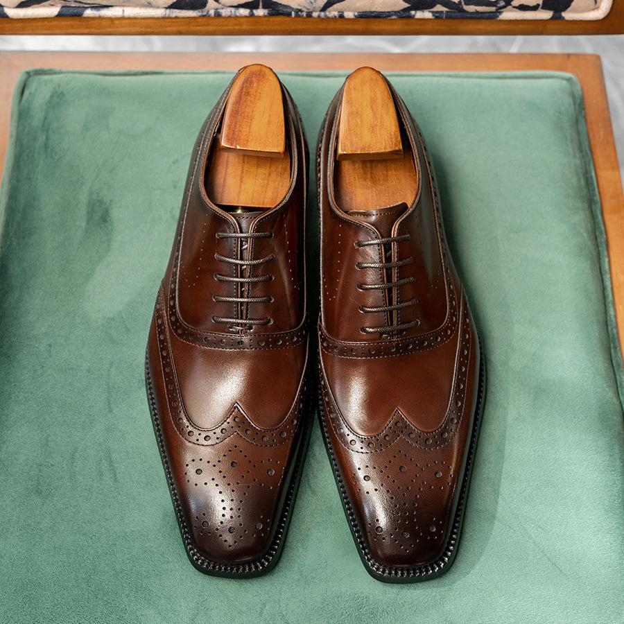 Британские ретро деловые туфли Оксфорды из кожи, мужские, легкая роскошь, ручная работа, из коровьей кожи, дышащие, Брокги, резные, модные туфли