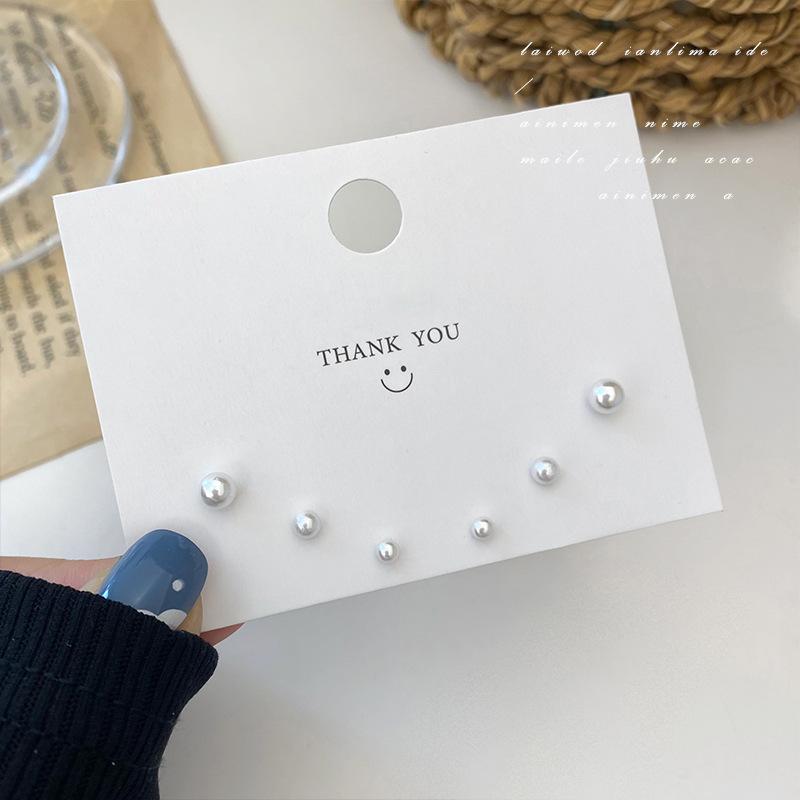 4mm 5mm 6mm 3Pairs Imitation Pearl Jewelry Set Stud Earring for Women Korean Sweet Temperament Brincos Girl Gift