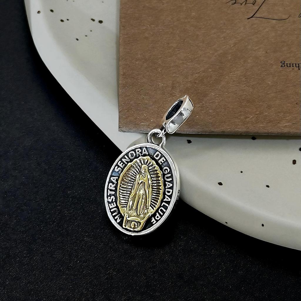 S925 Sterling Silver Our Lady of Guadalupe Oval Pendant - Vintage Religious Trendy Women's Fashion Accessory