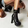 Women's High Heel Short Boots Autumn and Winter New Solid Color Waterproof Platform Thick Heel Large Martin Boots
