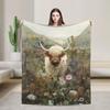 Шотландская корова в цветах Пледы Коралловый флис Плюшевый Весна Осень Портативный Теплый Плед для Дома Офиса Покрывала