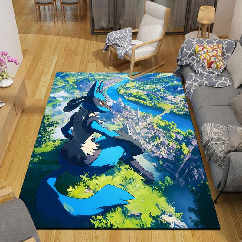 Lucario Flannel Pattern Square Carpet,Area Rug,Carpet Rug for Living Room Bedroom Sofa Playroom Decor,Non-slip Floor Mat