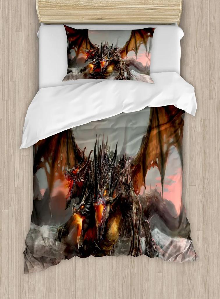 Dragon Duvet Cover Sets King/Queen Size 3D Flying Dragon with Wings Blue Fire Bedding Set Animal 2/3pcs Polyester Quilt Cover