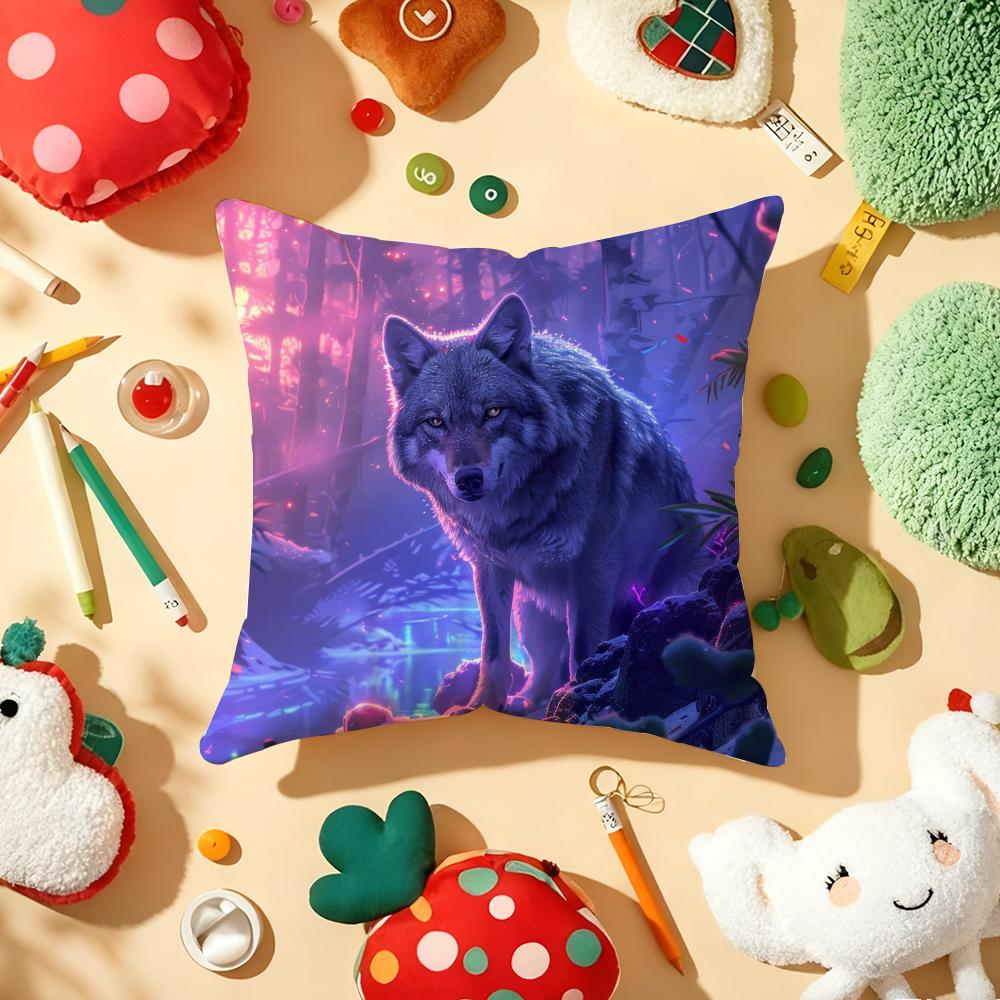 Animal Wolf King Print Cushion Cover Plush Fabric Soft DoubleSided Printed Sofa Warm Winter Home Gift Pillow Cover
