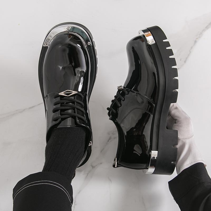 Модные мужские туфли дерби для бизнеса с увеличением роста, черные, коричневые, мужские, на толстой подошве, противоскользящие, модные, с большой головкой, рабочая обувь, кожаные туфли