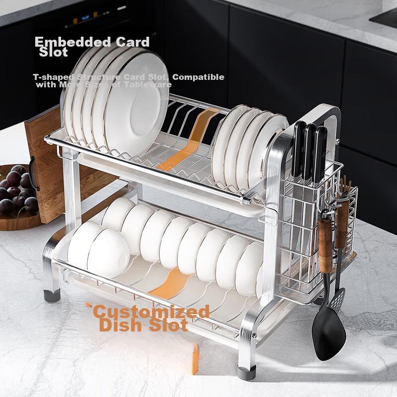 JD Original Dish Rack, Draining Rack, Kitchen Countertop Storage, Plate Holder, Kitchen Cooking Utensils [Stainless Steel]