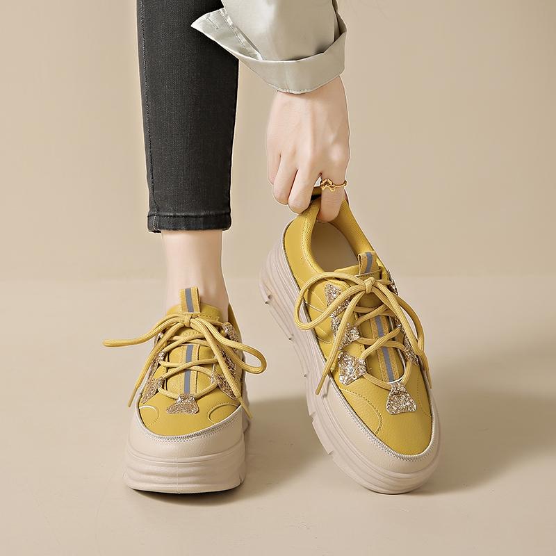 2024 Women's Platform Sneakers High Quality Casual Sequin Vulcanized Shoes Trendy Breathable White Height Increasing Flat Shoes