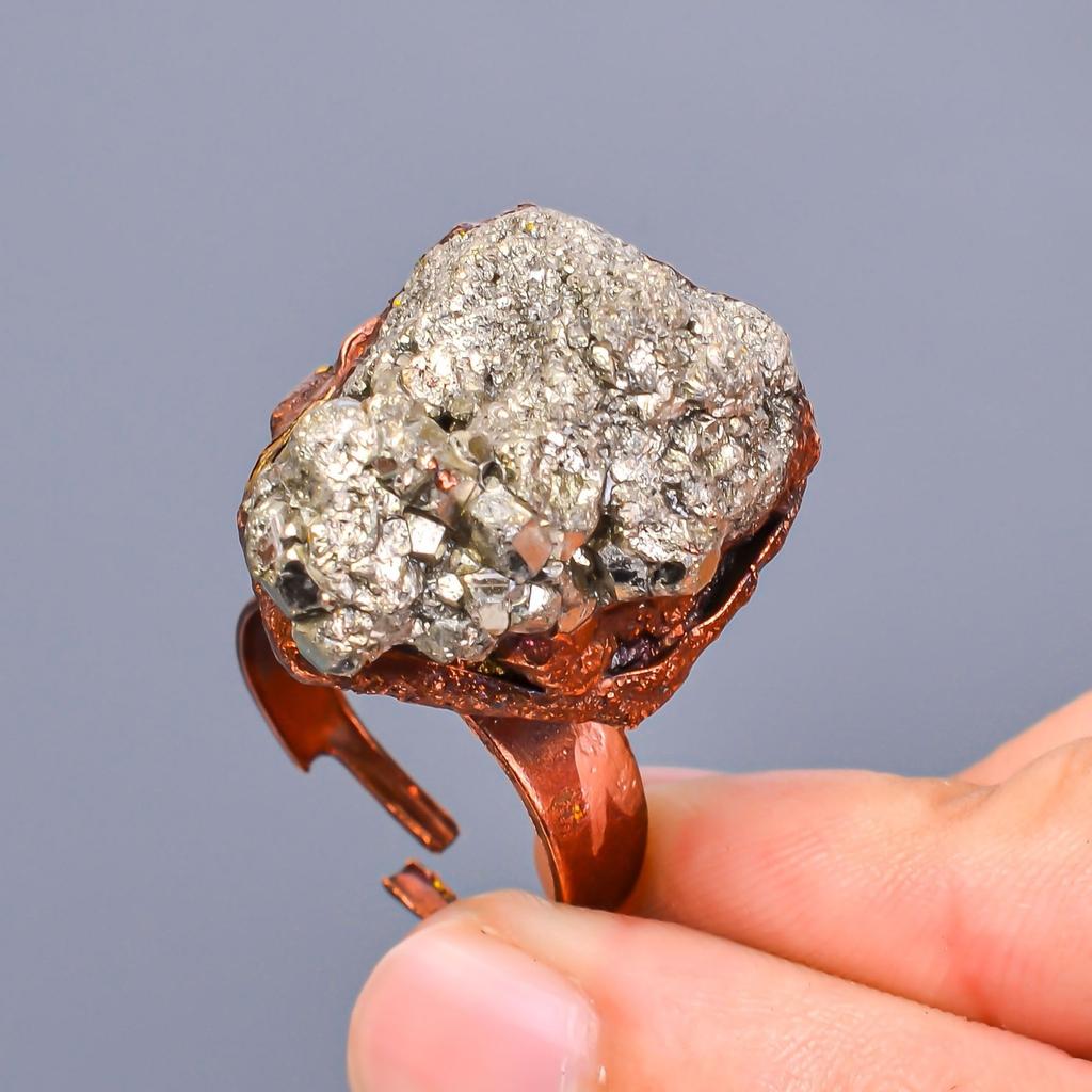 Распродажа ко Дню дружбы Пирит Друза Драгоценный камень Медь Заявление Вечность Обещание Кольцо V-12