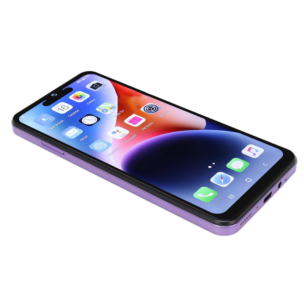 Телефон I14pro 6,53 дюйма 3G 4 ГБ ОЗУ 64 ГБ ПЗУ Фронтальная камера 8 МП Задняя камера 16 МП для Android 10 Разблокированные мобильные телефоны 100–240 В Фиолетовый