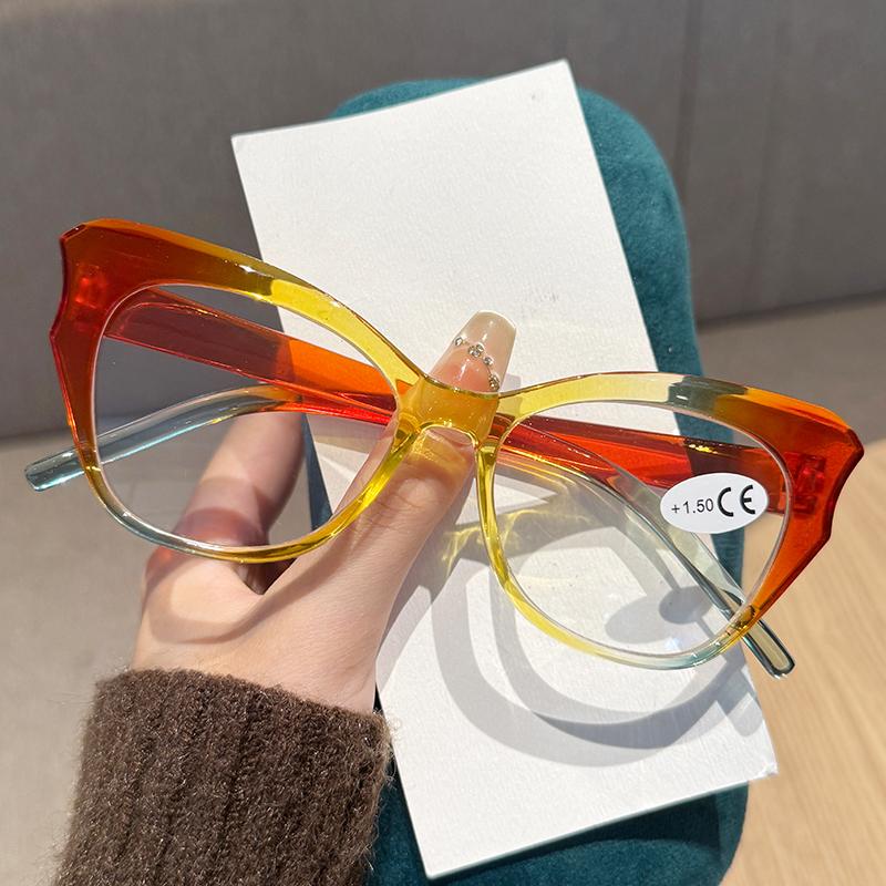 Fashionable Contrasting Cat Eye Presbyopia Glasses New Large Frame Polygonal Anti Blue Light Glasses Stylish Women Eyewear