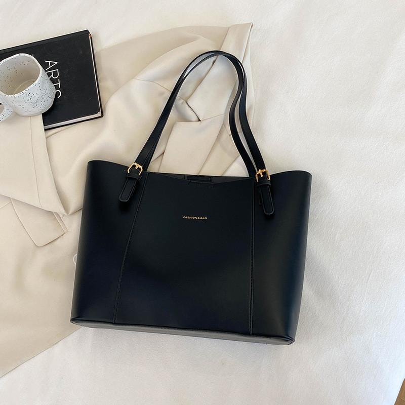 Stylish Large Capacity Black Pu Tote Bag For Women Trendy Street Fashion