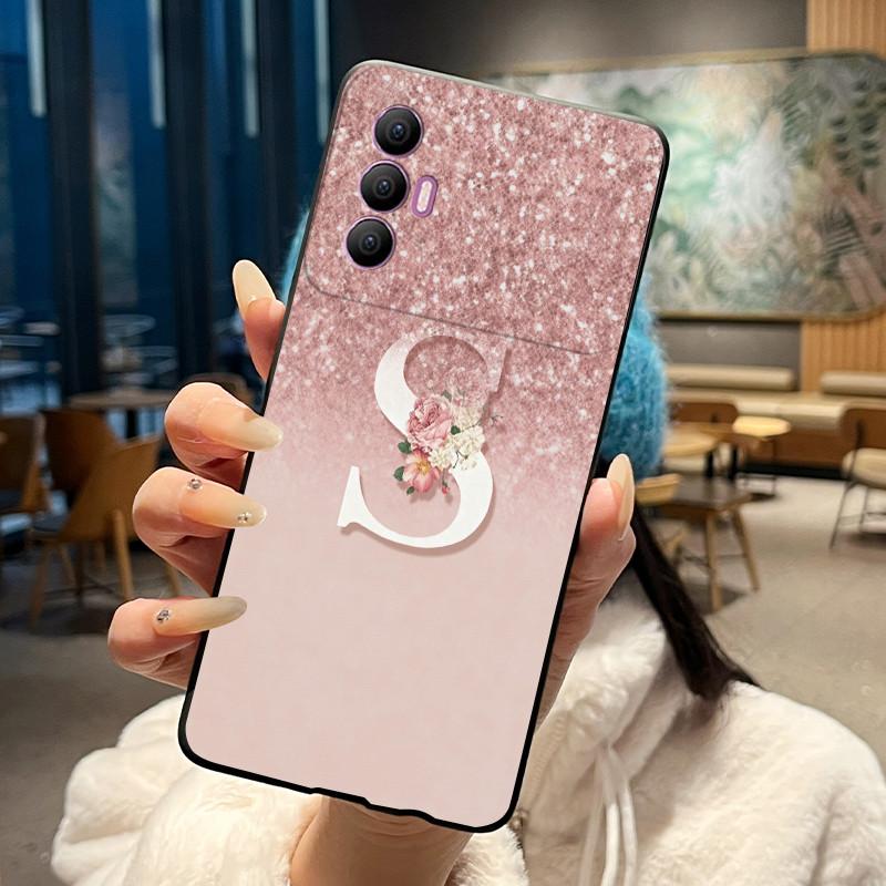 Чехол для телефона Tecno Spark 8 Pro Стильный Новый Буква С Цветком Блестящее Звездное Небо Мягкий Черный Защита от царапин Задняя крышка