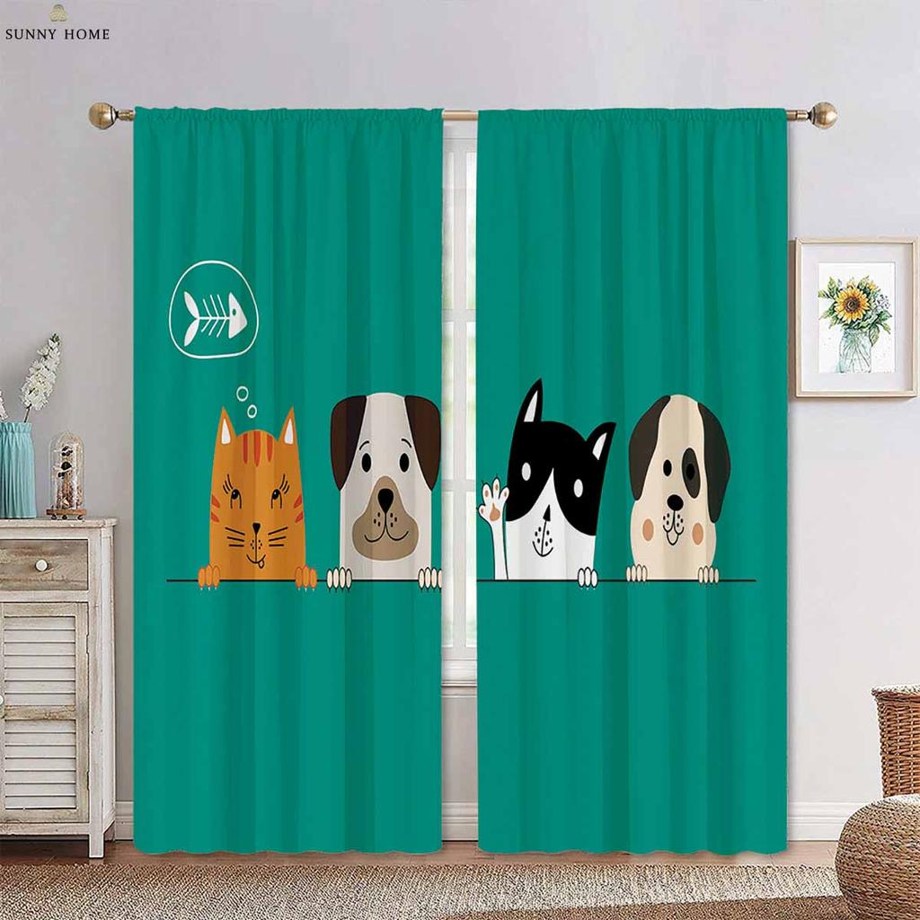 Шторы с рисунком лесных животных из мультфильмов, подходящие для гостиной, кухни, детской комнаты, декоративные шторы, 2 шт.