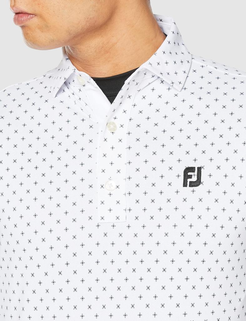 FootJoy Modern Classic Flower Icon Print Short Sleeve Shirt & Base Layer, White/Black, Men's Large, 80440-L