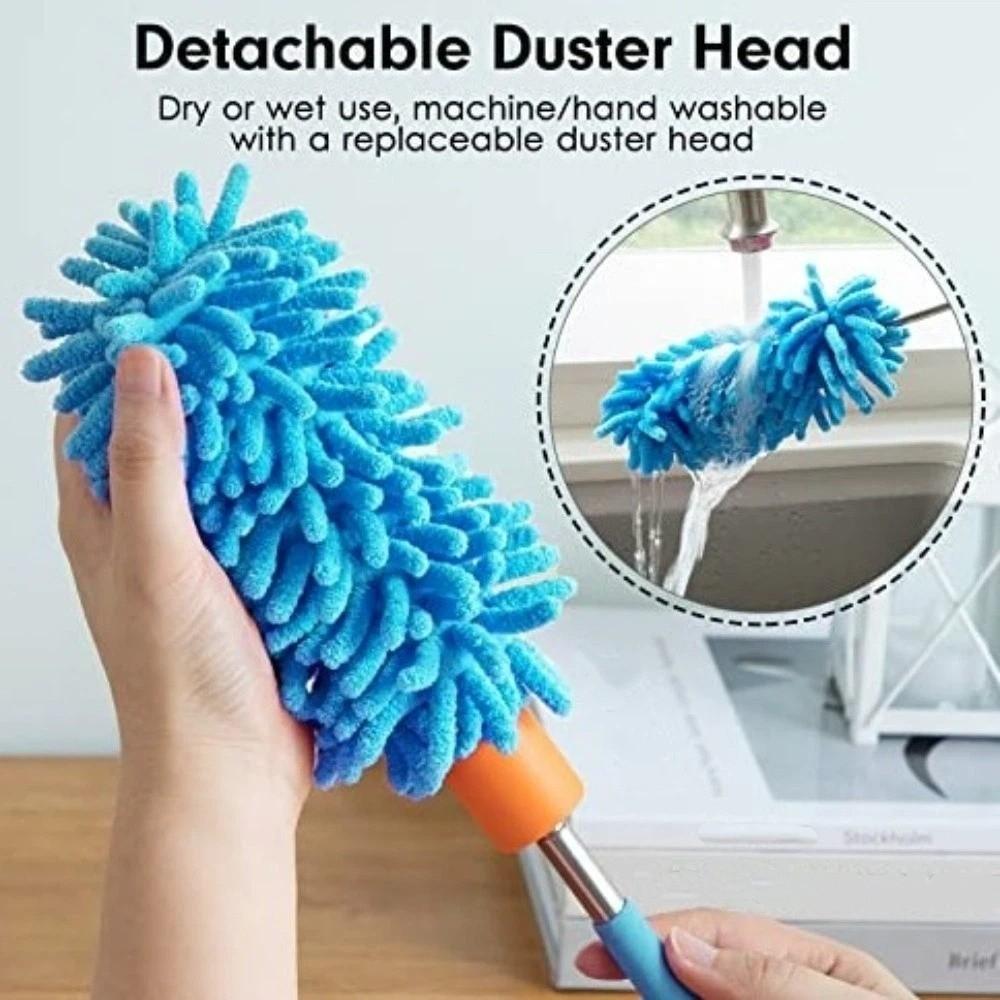 2 Pieces Extendable Cleaning Duster Replaceable Head Telescopic Dust Brush Furniture Dusting