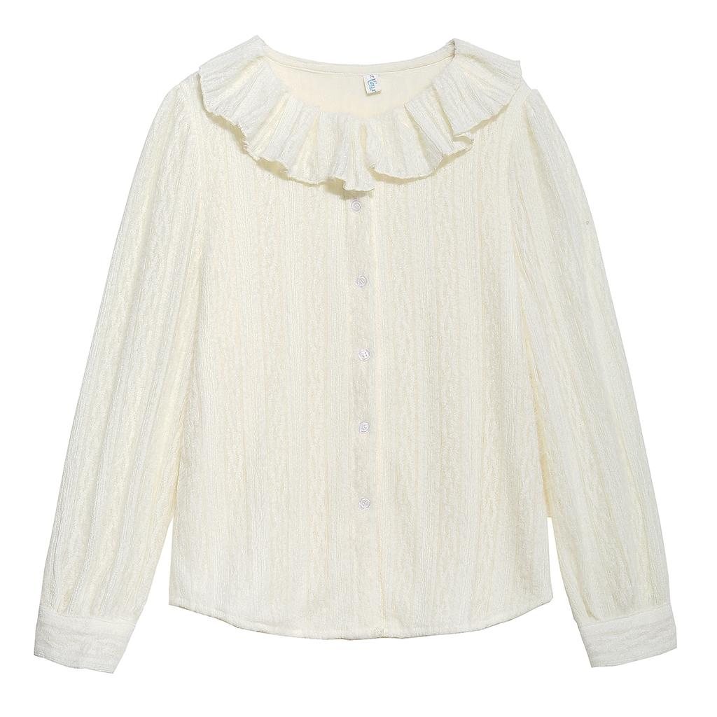 Зимняя мода 2024 года, длинная рукава, воротник-кукла, абрикосовая бархатная кружевная блузка, рубашка, женские топы, блузки, рубашки J781