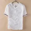 Men's Summer Linen V-Neck T-Shirt, Short-Sleeve, Wrinkled Casual Style