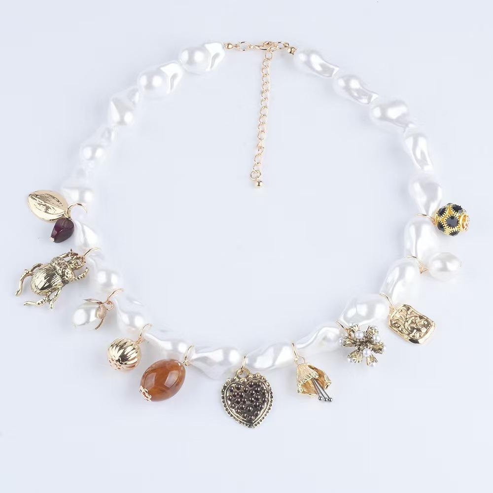Винтажное жемчужное ожерелье в виде жука-сердца с душистым горошком - Элегантное эффектное украшение на ключицу для женщин